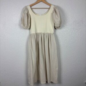 Things Between Midi Dress Womens Sz Medium M Cream Diamond Dot Cottagecore Boho